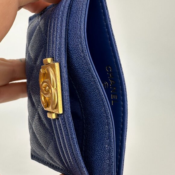 Chanel Blue Quilted Caviar Boy Card Case Wallet - Picture 3 of 6